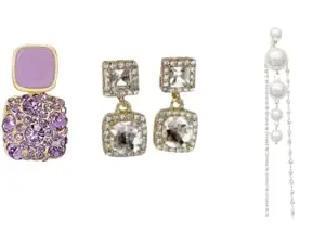 Ps Jewels Women's Purple Rhinestone Studs, White Crystal Drop & Pearl Drop Dangle Earrings Combo Pack Lightweight Jewellery for Party, Wedding & Any Occasions