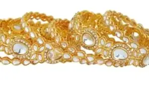 Trendy paan tilak bangles set | Metal alloy Plating golden Kundan kada for girls and women Set of 6 (2.6)