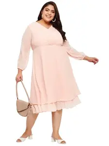 wild U Women Plus Size Dress | Wrap Dress | Chiffon | Midi | Western Stylish (Peach, Size : 6XL)