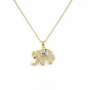 Gold Elephant Pendant Necklace – Crystal-Studded Lucky Elephant Charm, Colorful Gem Accents, Adjustable Chain, Elegant Jewelry Gift for Women & Girls