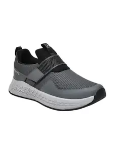 Impakto Eazzy Walkers Sweatproof Wide Toe Box Cushioned Jogging Shoes for Men with Velcro Closure Grey