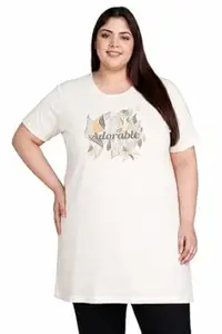 In Love Women's Plus Size Cotton Long-line Chest Print T-Shirt with Pocket