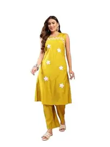 Stylum Women's Solid & Embroidered Poly Silk A-line Kurta Pant Set