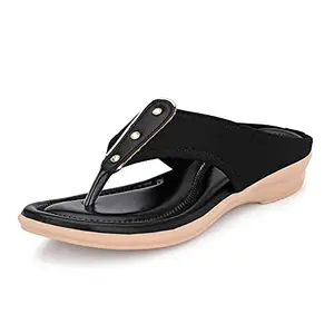 Centrino Women's 6202 Black Thong Comfortable Ortho Care Ladies | Fashion Wear Sandal & Chappal | Soft Cushioned for More Comfort-6 Kids UK ((6202-01))
