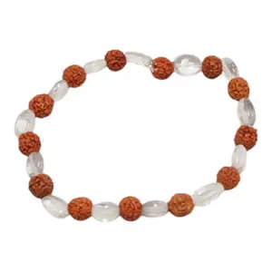 Rajasthan Gems Elastic Bracelet Spiritual Yoga Natural Crystal & Rudraksh Women Men Unisex Handmade Gift L530
