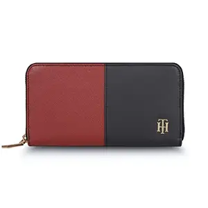 Tommy Hilfiger Cara Leather Zip Around Wallet Handbag For Women - Navy+Red, 12 Card Slots
