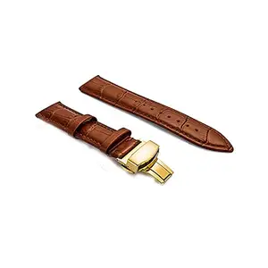 Ewatchaccessories 18mm Genuine Leather Watch Band Strap Fits XL AUTO Tan Deployment Yellow Buckle