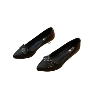 OZURI Black Women's Embellished Kitten Heel Pumps | Slip-On Pointed-Toe Shoes | Closed Back Footwear for Women (Size-36)