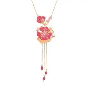 VOYLLA Flower Fantasy Rose Pink Pendant|Short Necklace For Women|Summer|Floral|