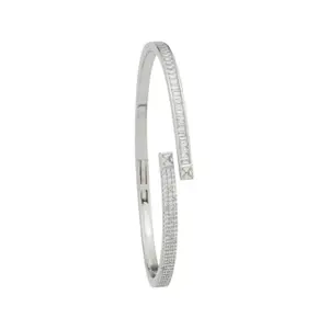 Kushal's Fashion Jewellery White Rhodium-Plated Casual 92.5 Pure Silver Zircon Kada - 432482
