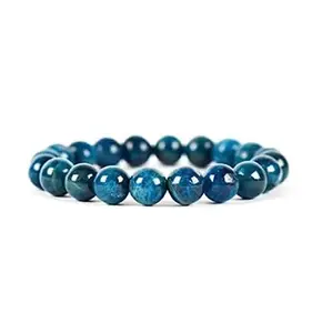 Divine Crystal Treasures Natural Blue Apatite Crystal Bracelet for Positivity, Success, Chakra Healing and Meditation - Unisex Strechable Pure Natural Lab Certified Crystal Bracelet