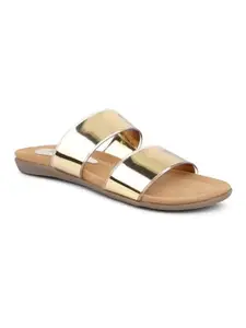 INC.5 Women Gold Embellished Open Toe Flats