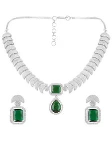 fabula Jewellery Green American Diamond Necklace Set - Occasion Wear - For Women & Girls Stylish Latest (ATSET180_Z1)- For Women & Girls Stylish Latest