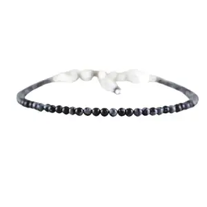 LKBEADS Silver Plated Bracelet with Multicolor Smooth Snowflake Obsidian Beads – Round 2-2.5mm – 7 inch Adjustable – For Men & Women|LK_STACK_06198