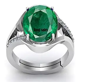 Anuj Sales Anuj Sales Certified Natural AA++ Quality 17.55 Carat - 18.25 Ratti Zambian Emerald Panna Silver Plated Astrological Purpose Adjustable Ring for Women's and Men's{Lab - Certified}