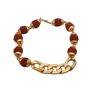 Dharmsaar Brown Rudraksha Small Bracelet Nepali,Natural Gold Plated Rudraksha Beads Chain Handband,Panchdhatu Rudraksha Beads Stretchable Bracelet For Men And Women