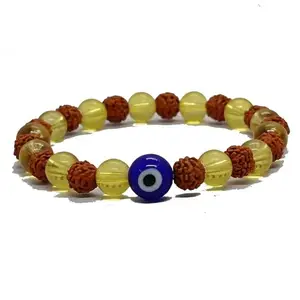 Citrine with Rudraksh Natural Crystal Rudraksh And Evil Eye healing Bracelet