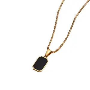 Chain with Black Octagonal Pendant for Men and women (Rectangle)