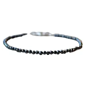 LKBEADS Silver Plated Bracelet with Black Faceted Hematite Beads – Round 2.5mm – 7 inch Adjustable – For Men & Women|LK_STACK_03664