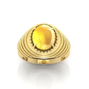 RRVGEM 8.00 Carat Yellow Sapphire Ring panchdhatu ring gold Plated Astrological Adjustable Ring Size 16-22 for Men and Women