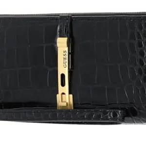 GUESS Women Black Textured PU Wallet with Zip Closure (21 cm x 2 cm x 10 cm)