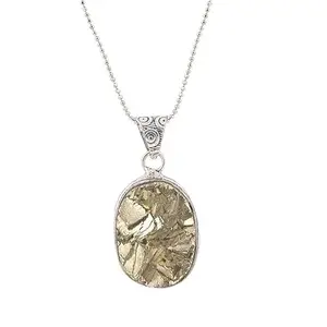 REBUY Golden Pyrite Rough Pendant | Natural Raw Pyrite Gemstone Cluster Pendant for Men & Women | Protective Stone for Solar Plexus Chakra | Sparkling Oval Shape, Perfect for Any Outfit