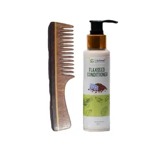 G Krishna Naturals Hair Brushes Wooden Neem Comb & Flaxseed Conditioner for Women & Men | Durable Long Lasting Wood Kangi and Hair Conditioner for Natural Hair Growth (Pack of 1 Each)(GKNFPC1-05)