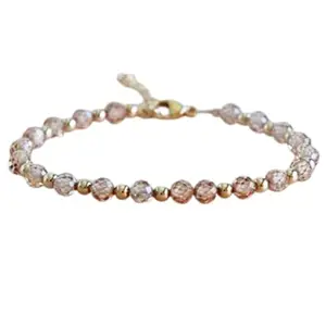 LKBEADS Gold Plated Bracelet with Multicolor Faceted Peach Zircon Beads – Round 4mm – 7 inch Adjustable – For Men & Women|LK_STACK_05269