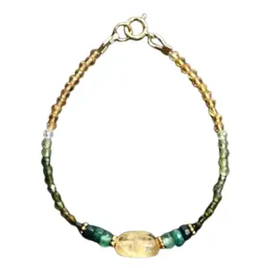 LKBEADS Citrine & Emerald bracelet with Silver clasp - 3-12mm Mix beads- Smooth Cut -7 Inch Bracelet– Healing, Fashion, Gift, Spiritual, Yoga|LK_STACK_07342