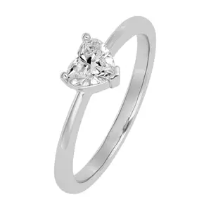 Peora Silver Plated Crystal Solitaire Heart Shaped Finger Ring Fancy Anniversary & Engagement Jewellery Gift for Women & Girls