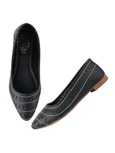 Shoetopia Women's BlackCut-Out Ballerina Flats – Pointed Toe Slip-Ons with Comfort Sole for Office & Casual EU37