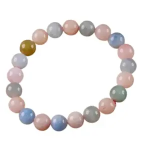 RRJEWELZ Natural Aquamarine & Morganite 8mm Round Shape Smooth Cut Beads 7.5 Inch Stretchable Bracelet For Men & Women. Unisex Bracelet For Healing, Meditation, Prosperity, Gift & Luck|STBR_RR_10035_7.5