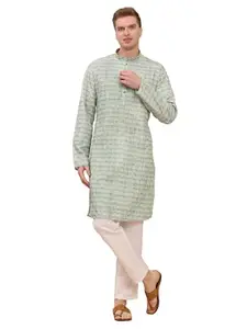Pro-Ethic Style Developer Men's Cotton Kurta and Pajama Set Mandarin Collar (KP-122) (Light Green, S)