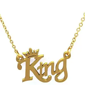 Uniqon (Golden Color) Fancy & Stylish Trending Valentine's Day Special Metal Stainless Steel King Name Letter Locket Pendant Necklace With Chain For Men's And Boy's Gift Jewellery Set