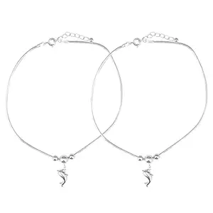 DHRUVS COLLECTION EXCLUSIVE 925 Pair of Pure Silver Dolphin Charms with 3 Moving Balls Anklet (PAYAL) Threaded Snake Pattern Anklet for Girls and Women - 11 Grams