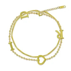 The Opal Jewels Heart Initials Link Chain Bracelets | 18k Gold Plated | Trendy, Lightweight & Comfortable |Stylish & Tarnish-Resistant | Qty : 1pc