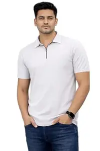 Lee Burg Men's Polyster Regular Fit Polo T-Shirt with Half Sleeve and Zipper Plain Regular Fit