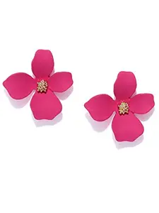 Fabula by OOMPH Jewellery Pink Large Floral Fashion Ear Stud Earrings for Women & Girls (STYLE 1)