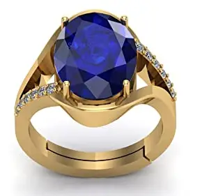 KIRTI SALES 10.00 Ratti Certified Original Blue Sapphire Gold Plated Ring Panchdhatu Adjustable Neelam Ring for Men & Women by Lab Certified