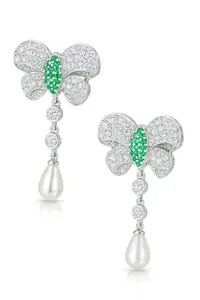 PRIVIU Earrings for Women Stylish White American Diamond with Butterfly Drop Design for Party, Wedding Fashion for Women & Girls