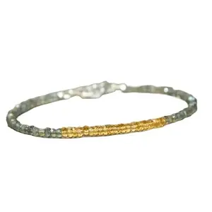 RRJEWELZ Citrine & Labradorite bracelet for men & women - 3mm Rondelle Faceted beads - 7 Inch Adjustable with Silver plated clasp – Healing, Fashion, Gift, Spiritual, Yoga|LCBR_RR_07359
