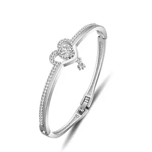 Shining Diva Fashion Valentine Gift For Girlfriend Latest Stylish Silver Plated Crystal Bangle Bracelet for Women and Girls (16307b)