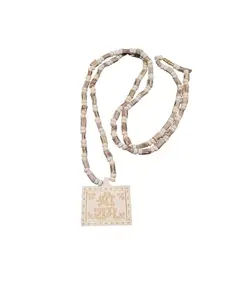 Dharmsaar Long Size Jai Shree Ram Pendant For Men Women,Original Tulsi Kanthi Triangular Round Beads Black White For Neck,Pure Wooden Craving Tulasi Mala Shree Ram Locket