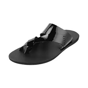 Mochi Men Black Casual Glossy Strappy Stylish Slipper Sandals UK/10 EU/44 (16-776)