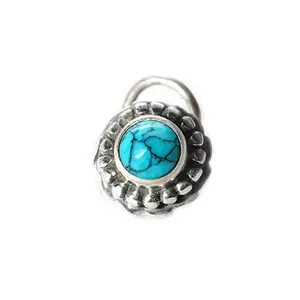 JSAJ TURQUOISE Stone Nose Pin Wire Nose Pin in Pure 92.5 Sterling Silver For Girls Womens