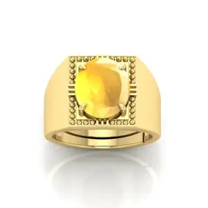 MBVGEMS 11.25 Ratti Yellow Sapphire panchdhatu ring gold Plated Ring Astrological Adjustable Ring Size 16-22 for Men and Women