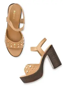 ROCIA By Regal Camel Women Studded High Block Heel Sandals