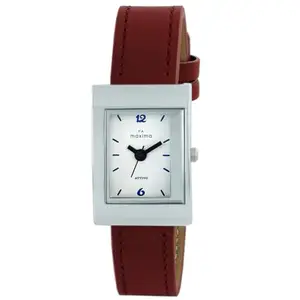 Maxima Leather Women Attivo Ladies Analogue Watch 58487Lmli, White Dial, Red Band