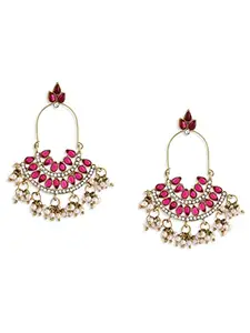 Zaveri Pearls Pink Kundan Austrian Diamonds & Beads Dangle Ethnic Earrings For Women - ZPFK1194