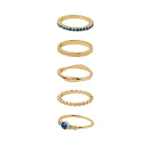 Accessorize London Women Blue Gem Band Rings Pack of 5